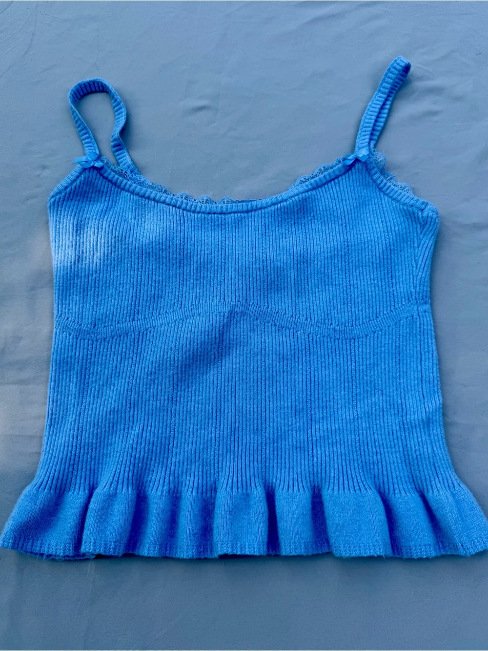 Baby Blue Ribbed Knit Ruffle-Hem Cami - Picture 1 of 5